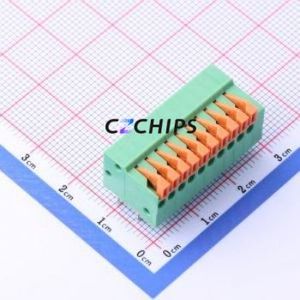 JL141R-25410G01 Spring Terminal Block Bent Lead Through Hole,P=2.54mm Connector 1x10P 2.54mm Green Right Angle Insert - Product Image 1
