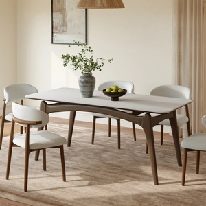 Tables à manger au design moderne avec cadre en bois, plateau en marbre blanc et pieds courbes pour la maison, l'appartement et l'hôtel - Product Image 3