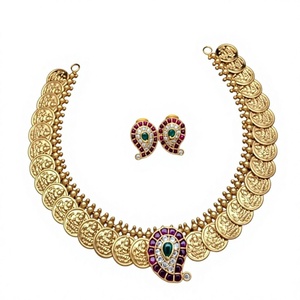 Parure de collier et boucles d'oreilles plaqué or ethnique Radiant pour femme, bijoux de mariage et de fête en laiton avec zircon et serti clos - Product Image 2