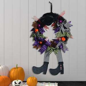 <b>Halloween</b> <b>Wreath</b> <b>Door</b> Hanging Flower Ornament One-Legged Old Witch Cloth Indoor Decoration - Product Image 2