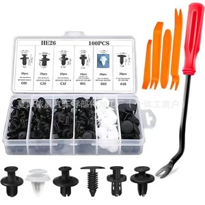 HE26 Juego de 100 clips de sujeción para coche, kit universal de retenedores para molduras de automóvil con herramientas para reparación y reemplazo - Product Image 1
