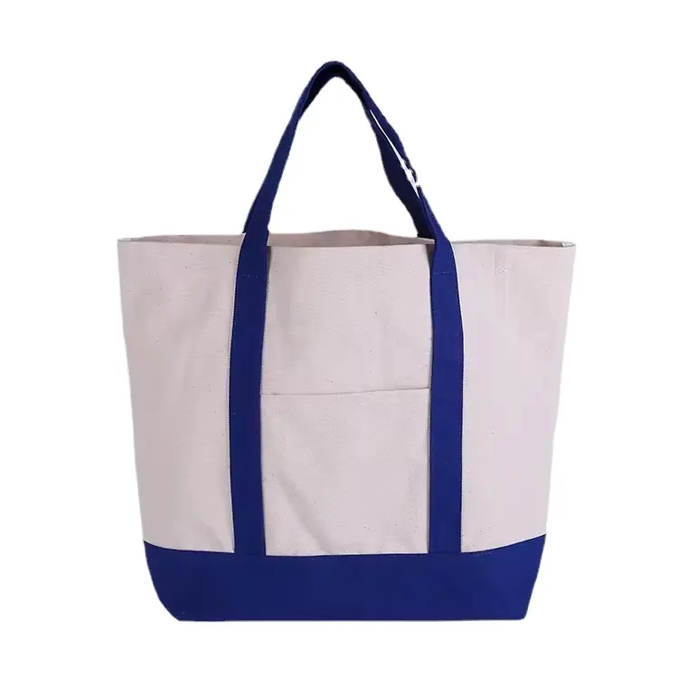 Borsa tote a blocchi di colore di grande capacità borsa di cotone di colore blu tote bag in tela
