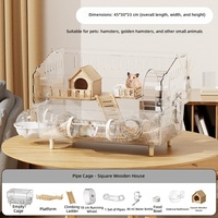 Cage à hamster de luxe en bois massif transparent, style dessin animé, anti-évasion, résistante aux morsures, grand espace, utilisation quatre saisons, silencieuse
