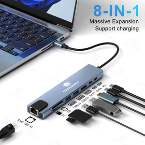 USB <span class=keywords><strong>C</strong></span> HUB Docking Station 8-in-1 <span class=keywords><strong>Type</strong></span>-<span class=keywords><strong>C</strong></span> HUB với HDTV 4K @ 60Hz RJ45 Ethernet 100W cung <span class=keywords><strong>c</strong></span>ấp điện SD/TF Đầu Đọ<span class=keywords><strong>c</strong></span> Thẻ 2 <span class=keywords><strong>c</strong></span>ổng USB - Product Image 1