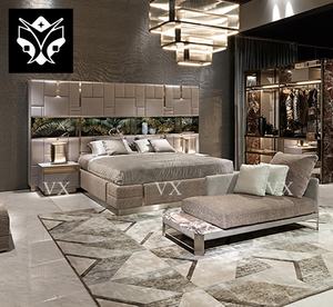 Italiaanse Luxe Slaapkamer Set Meubilair High-<span class=keywords><strong>End</strong></span> Verlengde Hoofdeinde Tweepersoonsbed Gestoffeerd Lederen Master Kingsize 1.8M <span class=keywords><strong>Bed</strong></span> - Product Image 2