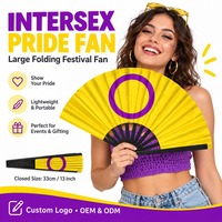 Éventails pliants personnalisés, arc-en-ciel, fierté intersexuelle, 33 cm, 13 pouces, en bambou, en bois, en plastique, pour pique-nique, imprimés sur mesure, pour rave, personnalisables