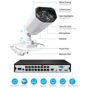 ชุดกล้องวงจรปิด 32CH NVR CCTV 4K 8MP HD พร้อมระบบ POE  ประกอบด้วยกล้องทรงกระบอก 16 ตัว สำหรับภายนอกอาคาร กันน้ำ  พร้อมระบบตรวจจับใบหน้า  H.265  ฮาร์ดดิสก์ 4TB - Product Image 5