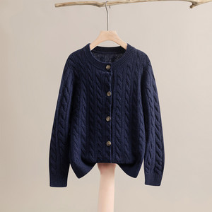 <strong>Navy</strong> Cable Knit Ultra Soft Comfortable and Classic Daily Wardrobe Essential <strong>Cardigan</strong> - Product Image 1