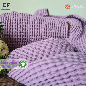 <span class=keywords><strong>Tissu</strong></span> en coton et <span class=keywords><strong>lin</strong></span> lavé à motif gaufré, violet clair et rose, doux, absorbant, de poids moyen, pour serviette, peignoir, couverture de bébé - Product Image 1