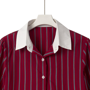 Màu Sắc Hợp Thời Trang Sọc Áo Sơ Mi Cho Phụ Nữ Tùy Chỉnh Màu Đỏ Và Trắng Tương Ngược Top Phụ Nữ Thanh Lịch Áo Nút Xuống Cổ Điển Giản Dị Áo Sơ Mi - Product Image 4