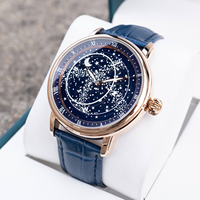 Montre analogique mécanique automatique, design ajouré, cadran ciel étoilé, étanche 50m, acier inoxydable, fermoir papillon, montre pour homme