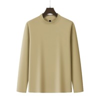 Kaos Lengan Panjang Mock-Neck Vintage Serat Asetat Dua Sisi 220g Pria Warna Solid Lapisan Dasar Termal Musim Gugur