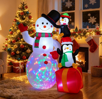 Bonhomme de neige gonflable de Noël de 6 pieds avec pingouins, bonhomme de neige gonflable de Noël avec chapeau magique et lumières LED rotatives pour décoration