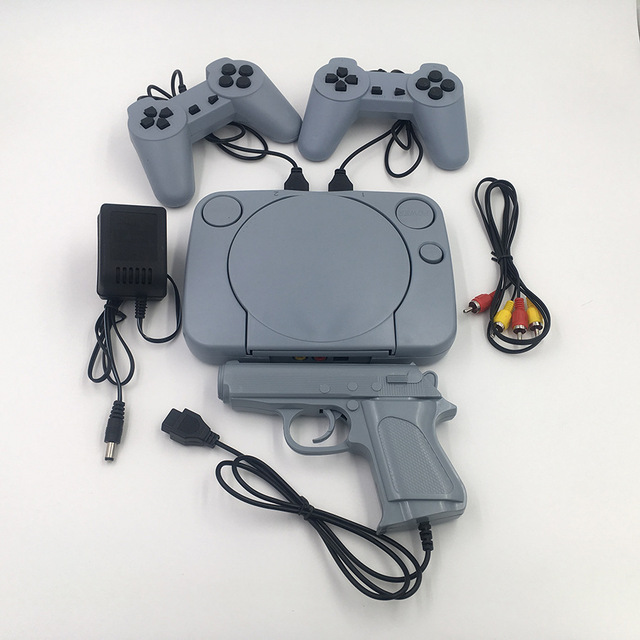 Super 8-Bit Game Console PS1 Retro Gaming Device Dual Wired Controllers Light Gun AV Output Classic FC Games Nostalgic Wired