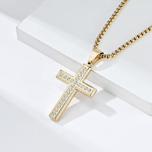 Collier pendentif croix religieux en acier inoxydable de qualité supérieure, plaqué or 14k 18k, avec diamant de laboratoire, pour hommes et femmes, vente en gros - Product Image 2