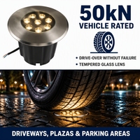 Luz LED Subterránea de Acero Inoxidable, IP67 Impermeable, Empotrada, 50kN, Luz Cálida 3000K, DMX512