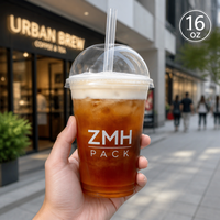 Gobelets jetables ZMH 16oz en PET avec couvercle dôme, sans BPA, transparents, imprimés UV, personnalisables, pour boissons froides, café glacé, smoothies, thé au lait