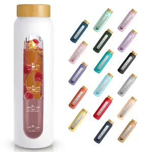 Profissional 32oz Wide Mouth Infuser Glass Water Bottle Drinking Reusable Glass Water Garrafa com filtro e manga de silicone