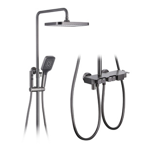 All Copper Shower Head Rectangle Rain Spray Gunmetal Gray Adjustable Height Piano Keys Pressurized Shower Set - Product Image 3