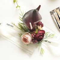 Perlengkapan Pernikahan Bunga Calla Lily Buatan, Boutonniere, Corsage, Bunga Pergelangan Tangan (Kemasan Kantong OPP) Model 2484 CN Tamu Pengantin Pria Wanita
