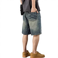 Shorts en jean baggy pour hommes, déchirés, délavés, vintage, taille mi-haute, patchwork, décontractés, style streetwear