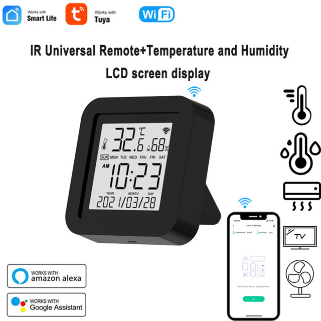 Smart Life Universal IR Controller 3-in-1 LCD Digital TV Air Conditioner Temperature Humidity Sensor WiFi Minimalist Wall Switch