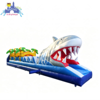 Parcours gonflable commercial Lilytoys sur le thème de l'océan avec palmiers, structure gonflable en PVC de 0,55 mm pour parc aquatique
