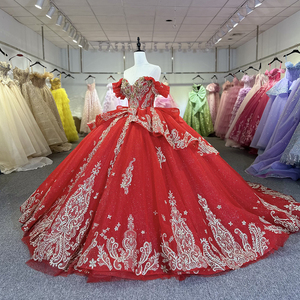 Robes de mariée rouges élégantes en organza avec broderie, robe de bal, col cœur, manches courtes Dy1261-1 - Product Image 6