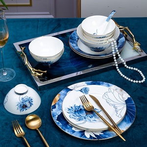 Ensemble de bols et assiettes Jingdezhen – Vaisselle en porcelaine émaillée, assiette colorée, bol nordique, cadeau, céramique en porcelaine fine, pour hôtel et table - Product Image 2