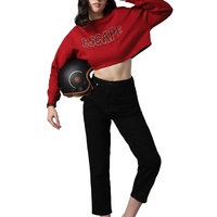 Setelan Hoodie dan Celana Jogger Wanita 2 Potong dengan Bordir Logo Kustom, Kerah Bulat, Celana Panjang, dan Atasan Crop Berpinggang Tinggi