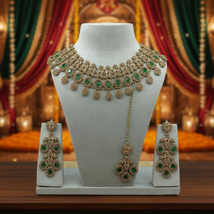 Vintage Copper <b>Gold</b> Plated Pearl Ethnic Bridal Shadow Choker Necklace <b>Set</b> Earrings Maang Tikka Wedding Engagement Gift Party - Product Image 3