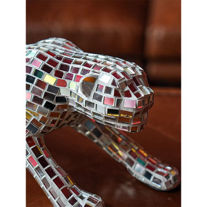 Sculpture de léopard en mosaïque de miroir personnalisée, statue d'animal en résine, ornement, décoration intérieure - Product Image 5