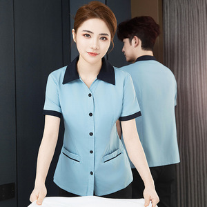 Vêtements <span class=keywords><strong>de</strong></span> travail d'été à manches courtes et col <span class=keywords><strong>en</strong></span> V, respirants, pour le nettoyage des chambres d'hôtel, vêtements <span class=keywords><strong>de</strong></span> travail pour l'entretien ménager, uniformes <span class=keywords><strong>de</strong></span> ménage - Product Image 1