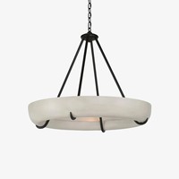Le lustre en albâtre de Bling Lighting Studio présente des panneaux d'albâtre naturel superposés suspendus à un support fini or.