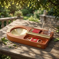 JIFENG JF-T107 Plus – Coffret Cadeau Luxe Moderne en Bois Naturel pour Accessoires de Cigares, Cendrier en Acier Inoxydable, Logo Personnalisé, Verres à Vin, Briquet