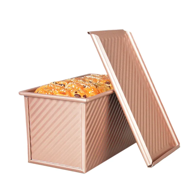 Toast Box Mold Carbon Steel Corrugated Bread Baking Loaf Pan Non-Stick Bakeware with Lid for Baking Bread 450g