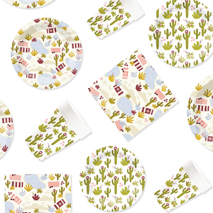 Juego de Vajilla con Temática de Plantas DAMAI para Decoración de Fiestas de Vaqueros, Incluye 7 y 9 Platos de Papel, Vasos y Servilletas para 8 Personas - Product Image 3