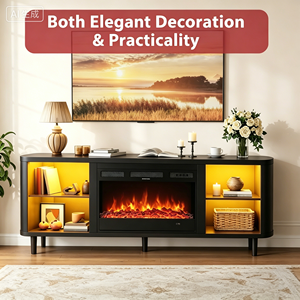 Soporte para TV <span class=keywords><strong>de</strong></span> 58 Pulgadas con Chimenea Eléctrica <span class=keywords><strong>de</strong></span> 18 Pulgadas, Gabinetes Laterales LED, Soporte <span class=keywords><strong>de</strong></span> TV Moderno <span class=keywords><strong>de</strong></span> Madera con Chimenea para Televisores <span class=keywords><strong>de</strong></span> hasta 75 Pulgadas - Product Image 1
