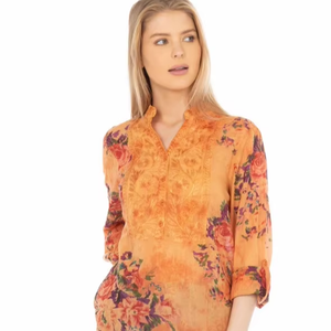 Maravillosa blusa túnica Bohemia con estampado floral y Parte delantera bordada para mujer - Product Image 1