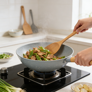 Wok Antiaderente Ecologico Sostenibile Design Coreano in Lega di Alluminio <span class=keywords><strong>28cm</strong></span> Padella con Coperchio in Vetro Capacità 3-4L per Piano a Induzione - Product Image 5
