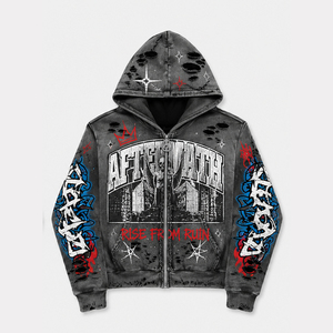 Custom Vintage Washed Zip Hoodie Heavyweight Cotton Oversized Streetwear Logo Print Design High Quality Men Hoodie - Product Image 1