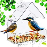 Acrylique Transparent Fenêtre Mangeoire À Oiseaux Plateau Maison D'oiseau Mangeoire Pour Animaux De Compagnie Ventouse Installation Maison Type Mangeoire