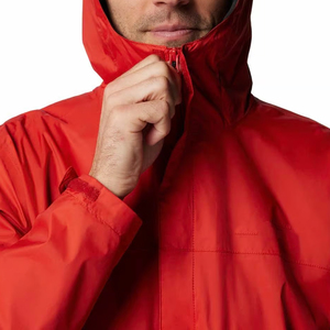 Men's <b>Red</b> Canvas Casual Winter <b>Waterproof</b> Hooded Windproof <b>Jacket</b> with Zipper Closure Button Front Lightweight Outdoor Outerwear - Product Image 6
