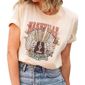 Nashville Women's 100% Cotton <b>T</b>-Shirt Music City Guitar Graphic Print Oversized Casual Fit 220 Gram Knitted Fabric Shirt - Product Image 1