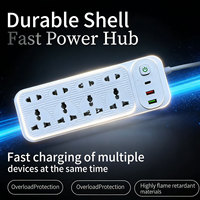 Regleta de Enchufes Universal, Cable de Extensión de 2 Metros con 2 Puertos USB y 1 Puerto Tipo C, Enchufe Compatible con Voltaje Global