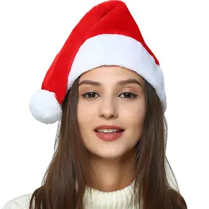 卸売赤い子供大人の古典的なサンタクロースクリスマスパーティー帽子costomロゴ付き