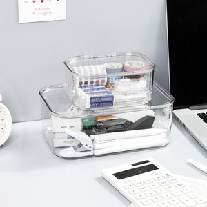 Transparent Desktop Storage <b>Box</b> Rectangle Covered Organizer For Office Supplies Makeup Skincare Products <b>Small</b> Size Large Size - Product Image 4