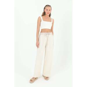 Pantalones de mujer con cintura anudada y rayas laterales - 31884PNT - BEIGE - Product Image 1