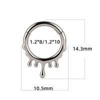 Cincin Hidung Titanium Alloy Zirkon G23 Lintas Batas untuk Wanita, Model Jepit Lengkung Geometris Bentuk Tetesan Air, Perhiasan Cincin Bibir dan Telinga