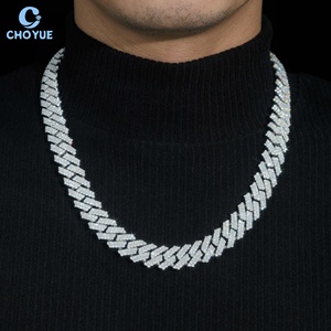 2rows Moissanite Classical 15mm Cuban Link <b>Chain</b> Necklace Rhodium Plated 925 Silver Hiphop <b>Iced</b> <b>Out</b> Jewelry GRA Certified - Product Image 1